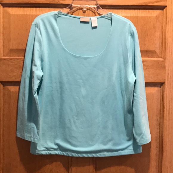 Turquoise scoop neck 3/4 sleeve top - Picture 1 of 3